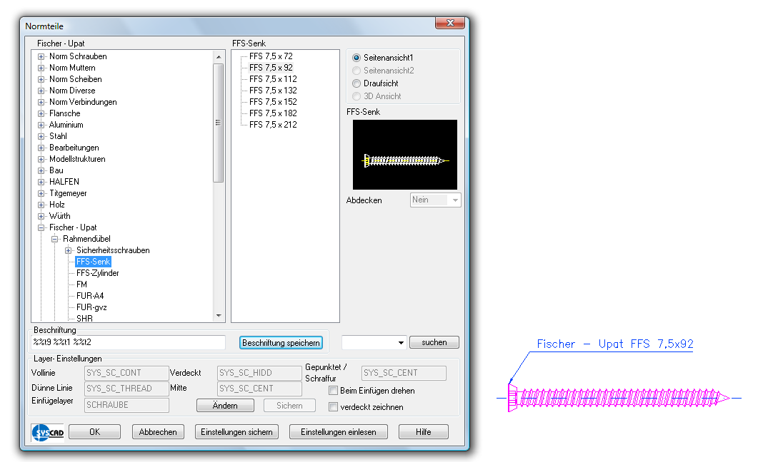 Rahmendübel aus der CAD-Bibliothek